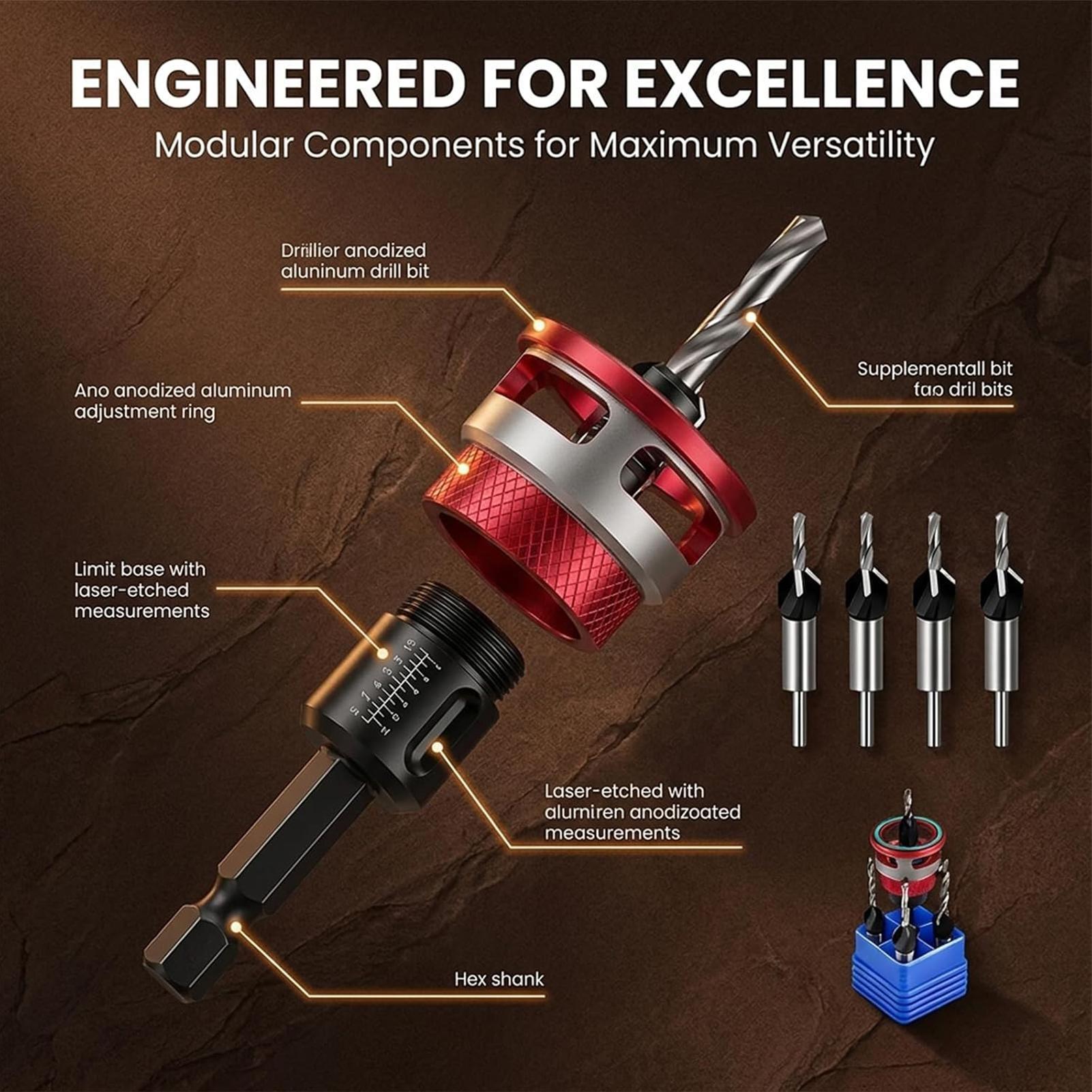 Woodworking Drill Bits - Ayarlanabilir Derinlik Durdurucu Yaka Özelliğine Sahip,