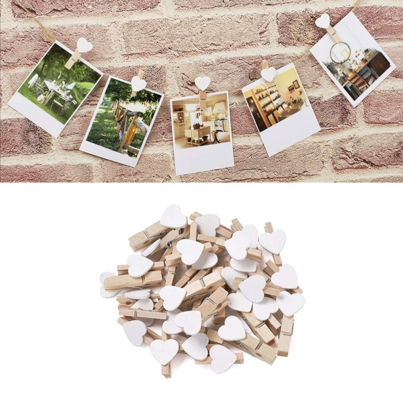 Woodworking Z Clips - 50 adet Beyaz Kalp Clothespins Ahşap